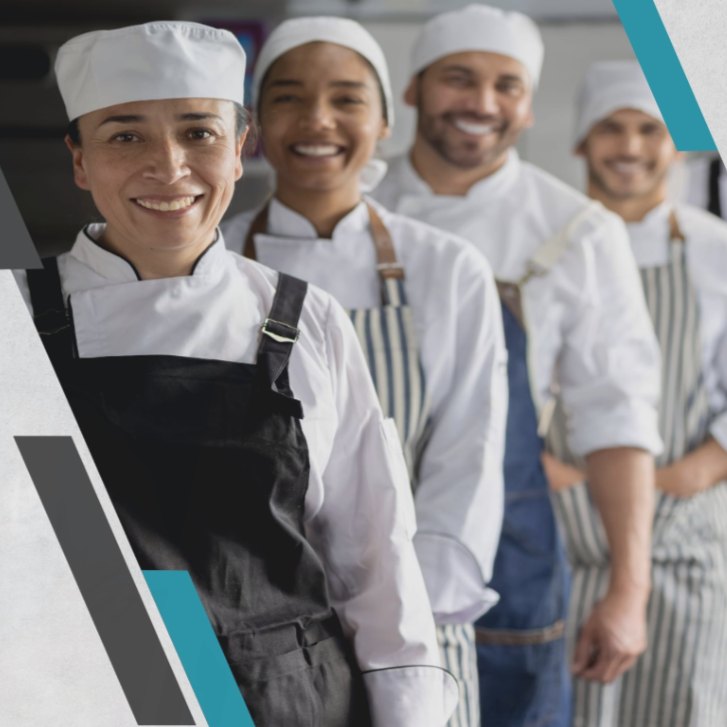 Equipe de profissionais usando uniformes feitos com tecidos da Premiere Têxtil